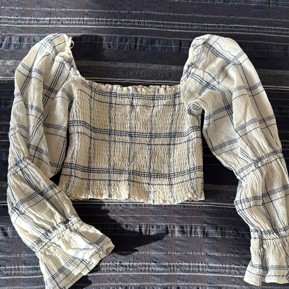 Zara Cream Smocked Crop Blouse